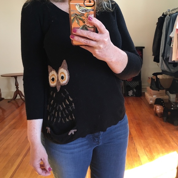 Anthropologie Sweaters - Anthropologie by Moth Black Sweater Owl Pocket